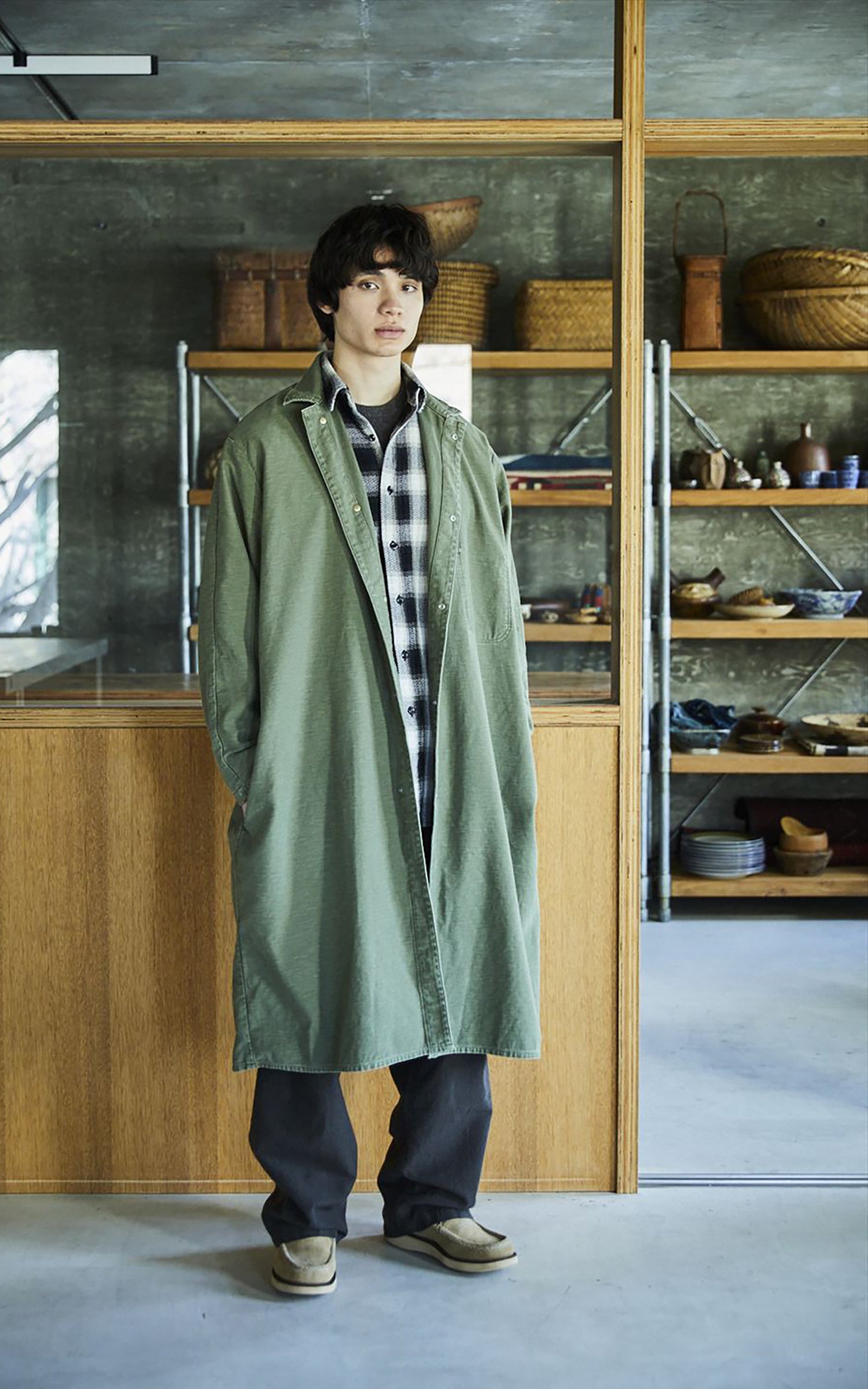 OrSlow Reverse Sateen Simple Work Coat Vintage Washed Dark Olive