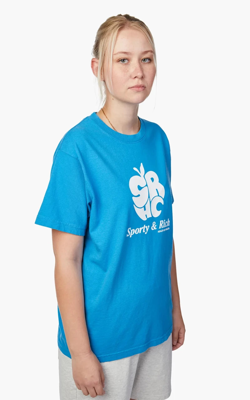 Sporty & Rich Apple T-Shirt Ocean/White