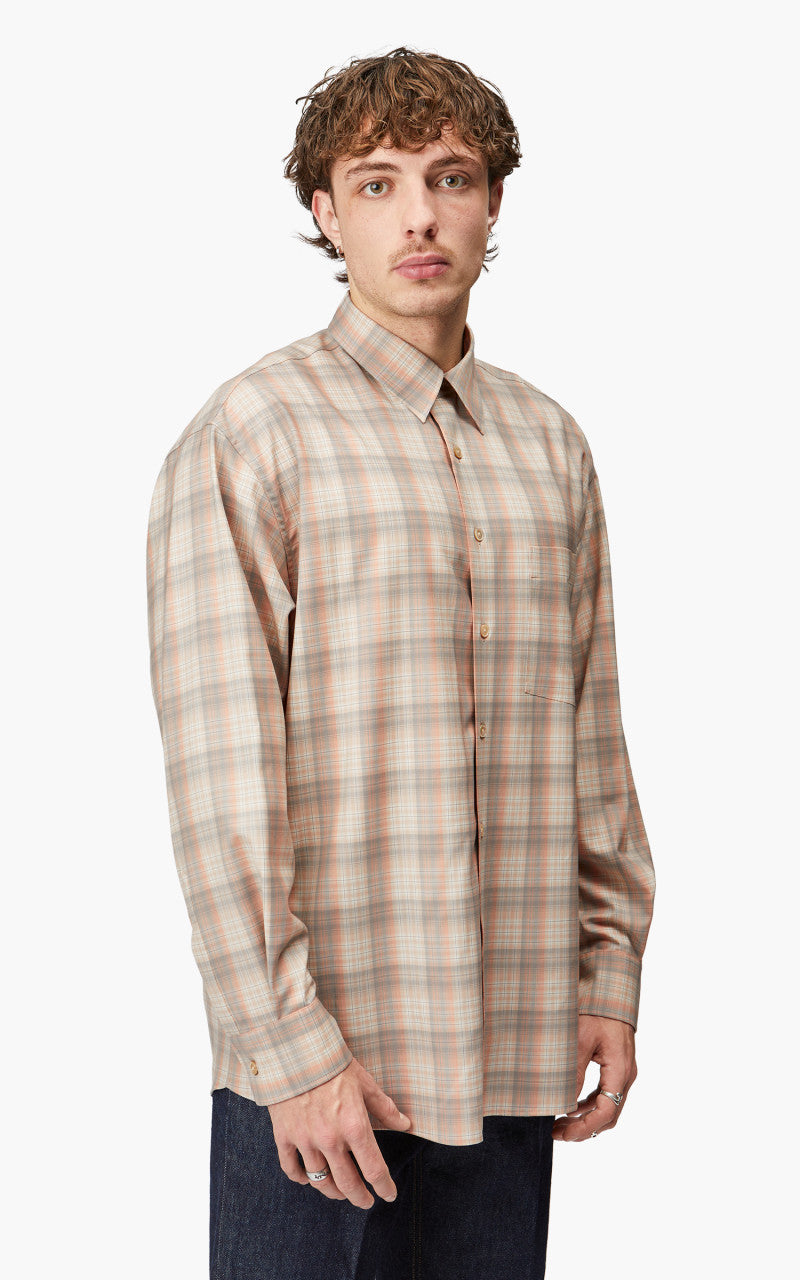 Auralee Super Light Wool Check Shirt Light Beige Check