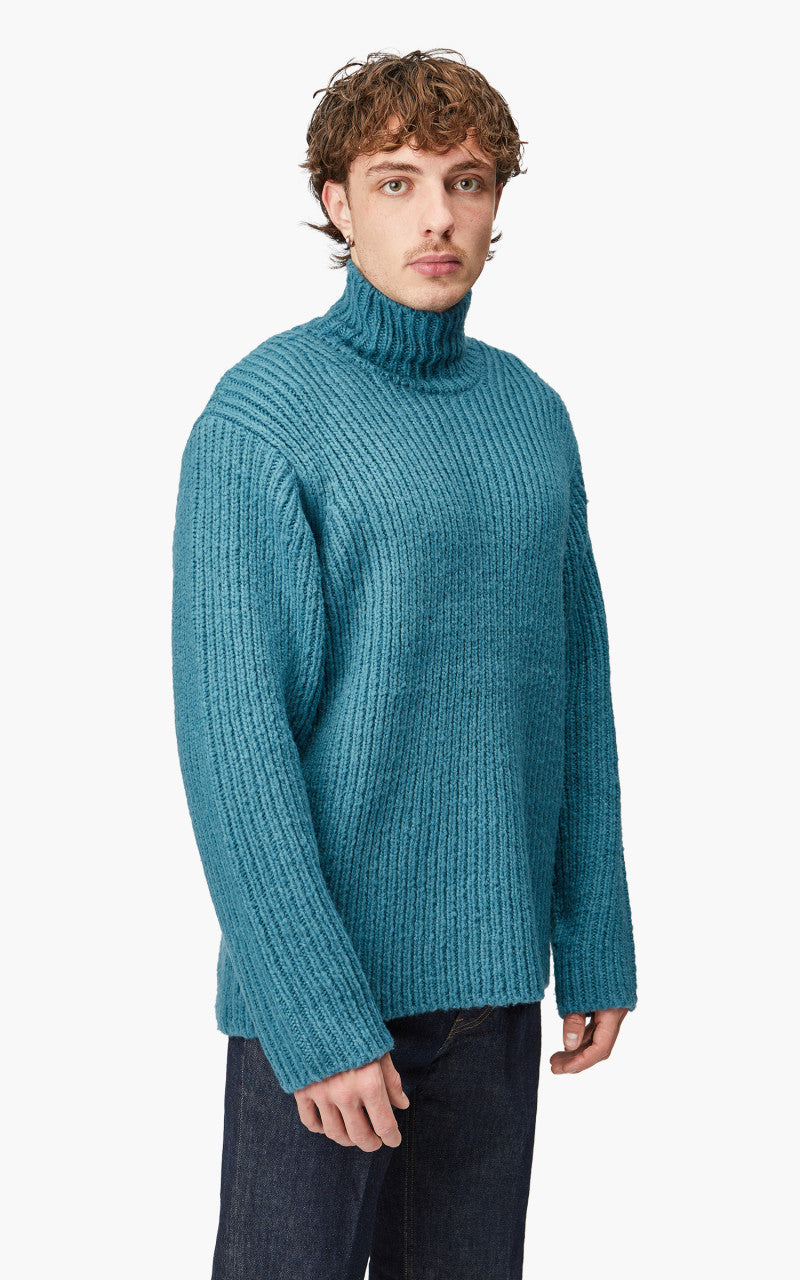 Auralee Wool Baby Camel Brushed Yarn Knit Turtle Blue