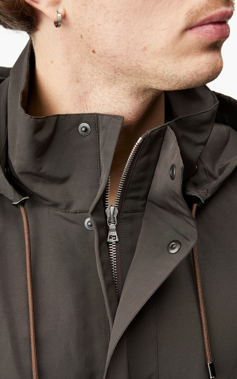 Auralee Washi PES High Density Cloth Hooded Zip Blouson Dark Brown