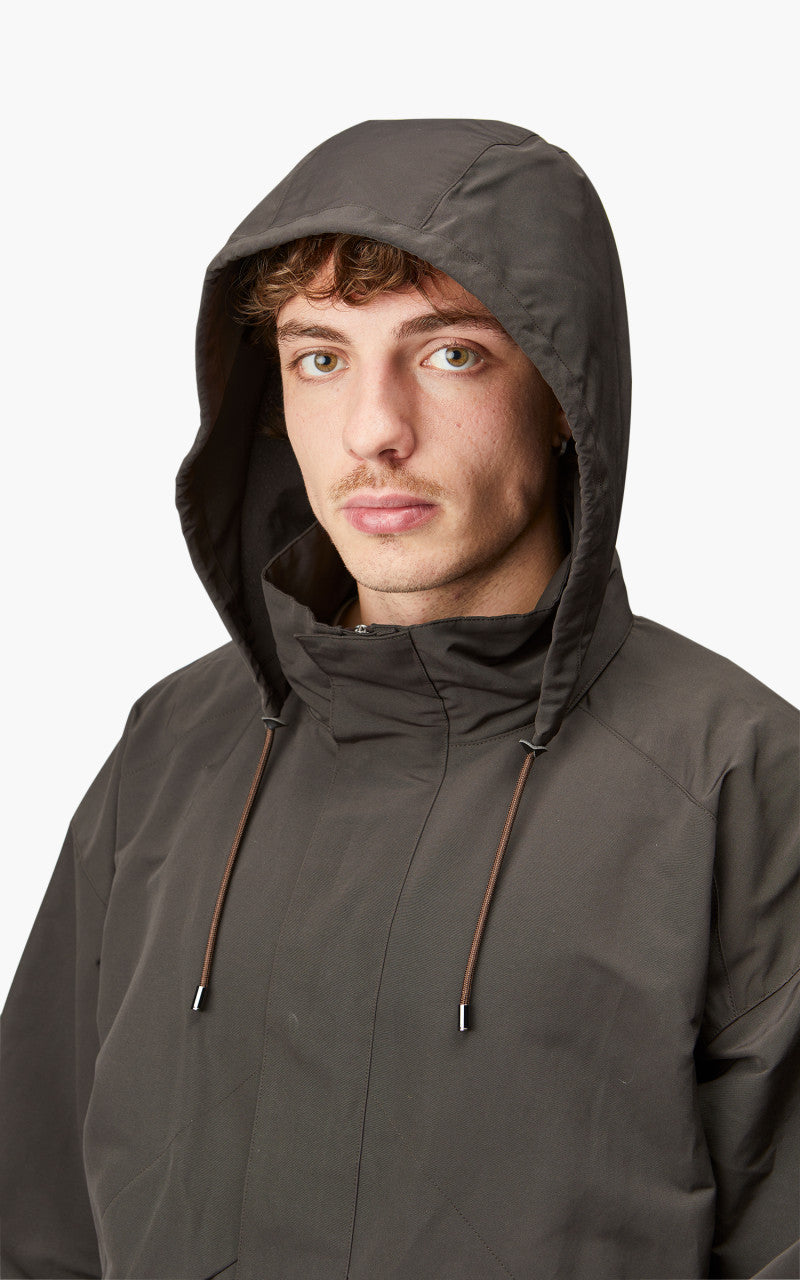 Auralee Washi PES High Density Cloth Hooded Zip Blouson Dark Brown