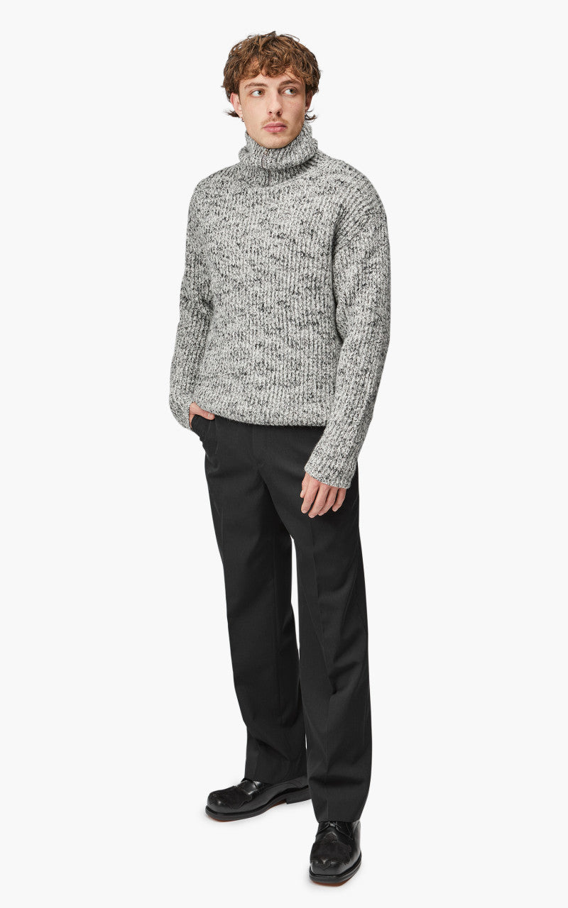 Auralee Wool Baby Alpaca Mix Rib Knit Zip Turtle Top Mix White