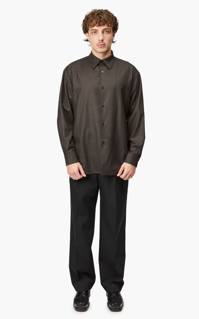 Auralee Wool Fulling Flannel Shirt Top Dark Brown