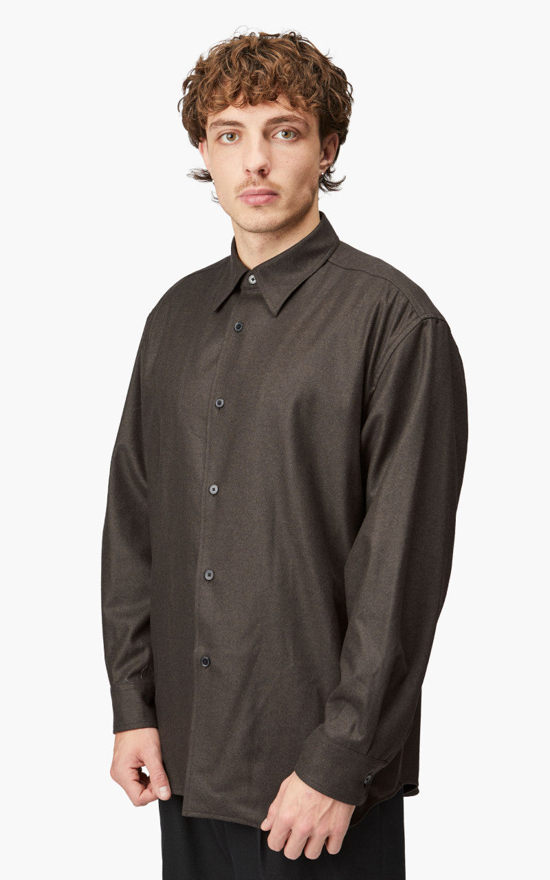 Auralee Wool Fulling Flannel Shirt Top Dark Brown