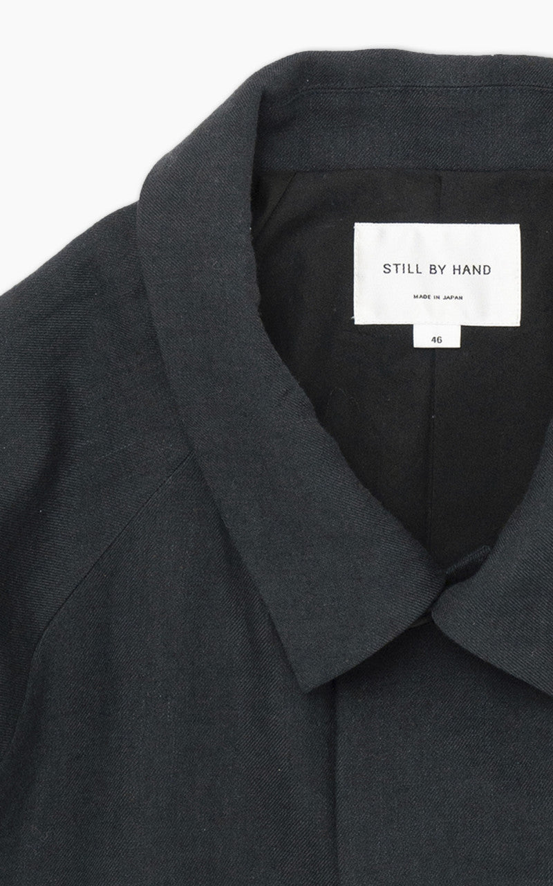 Still By Hand Linen/Wool Half Coat Blue Charcoal