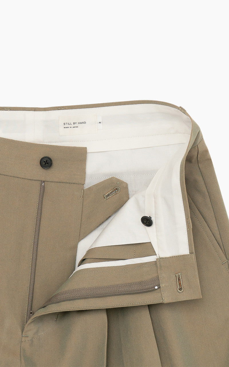 Still By Hand Deep Tuck Pressed Pant Olive