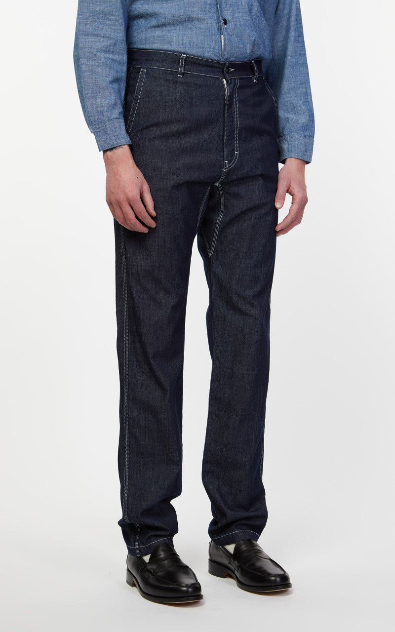 Tellason Worker Pants Slim Washed Denim Ocean Dark