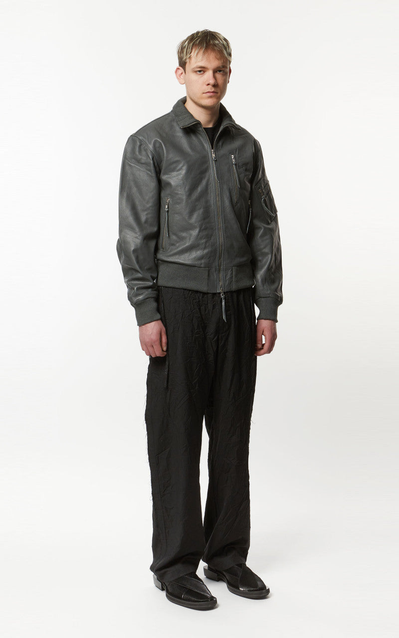 Military Surplus Pilot Flight Leather Jacket Dark Grey