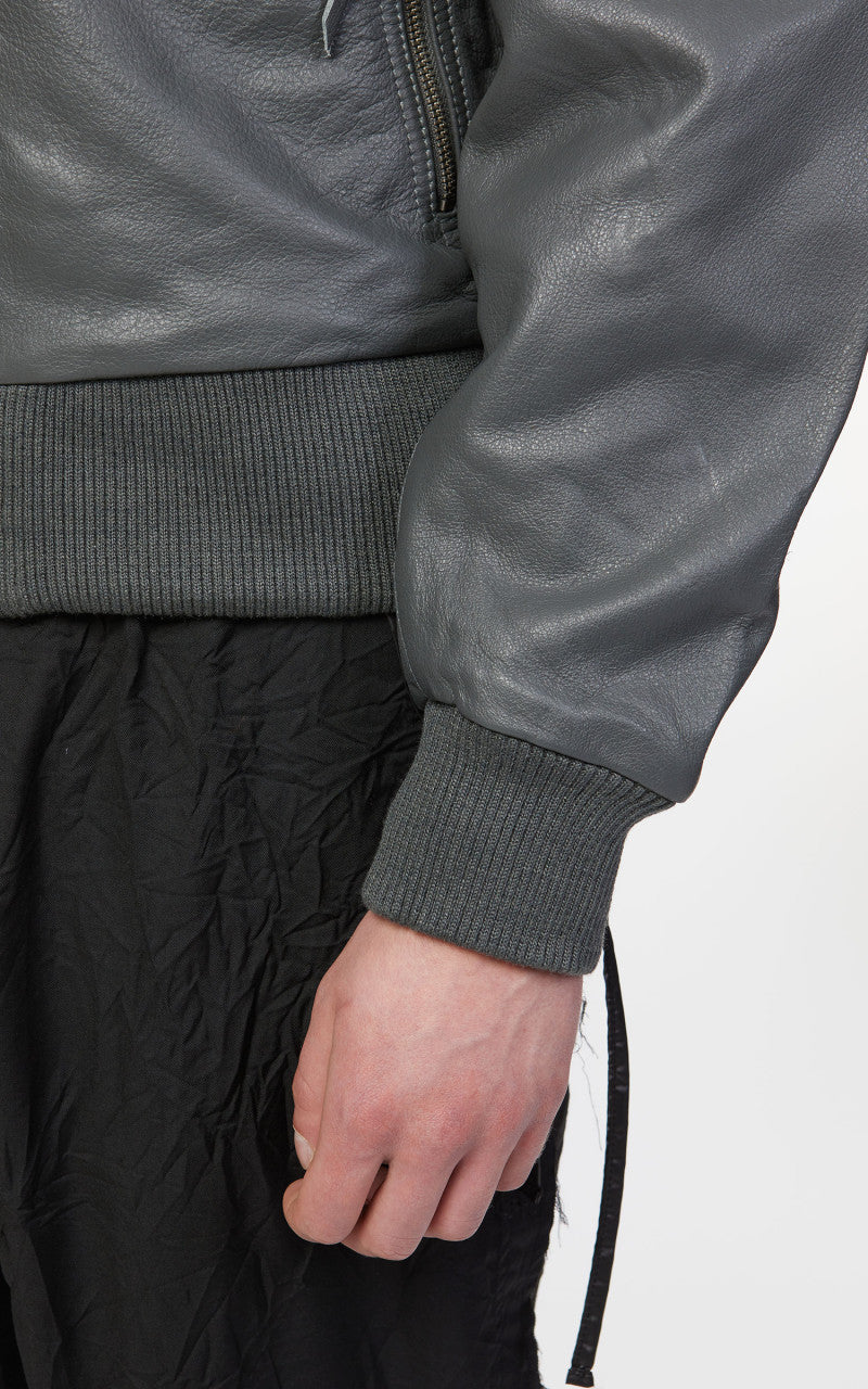 Military Surplus Pilot Flight Leather Jacket Dark Grey