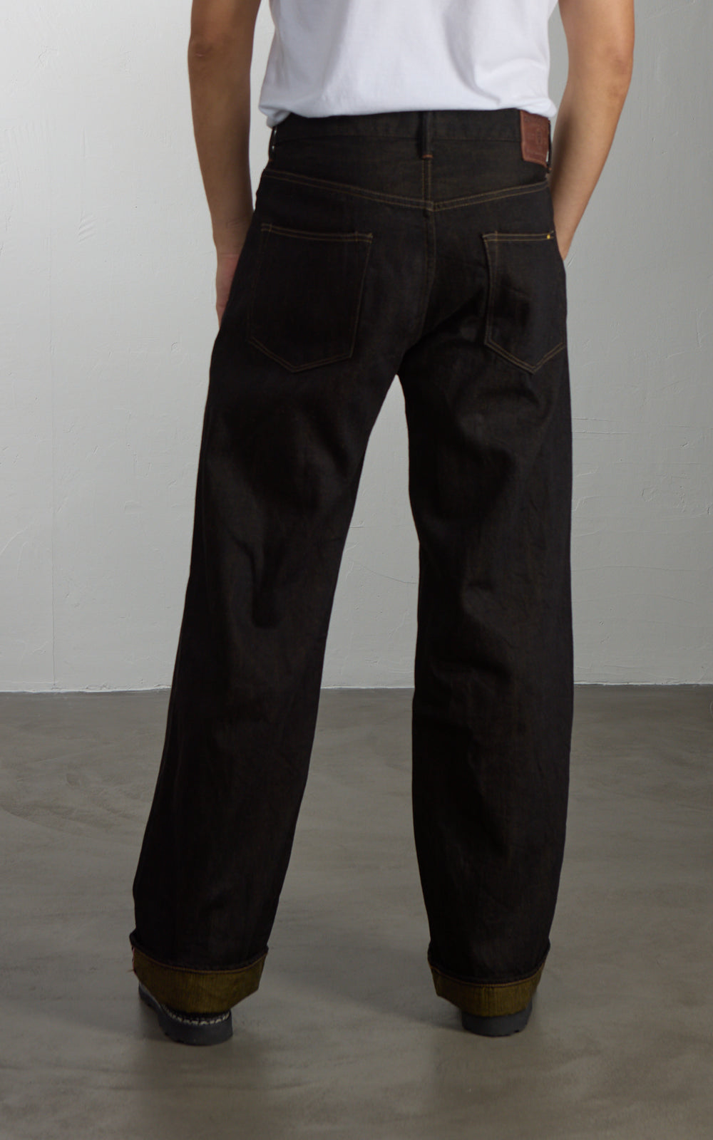 ONI Denim 222-BKOL Super Wide Straight Black x Olive 12oz