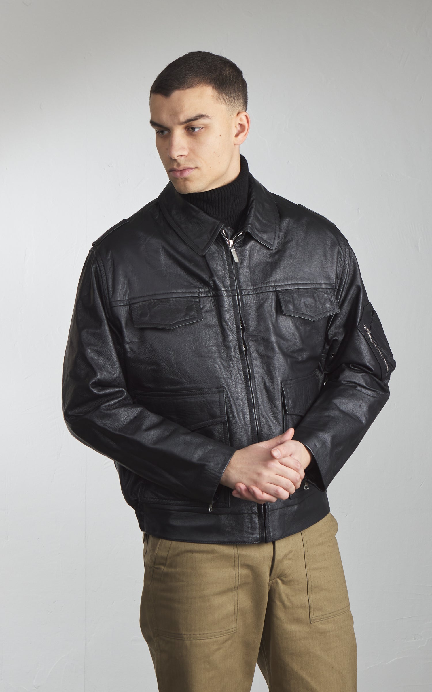 Military Surplus Polizei Leather Jacket Black