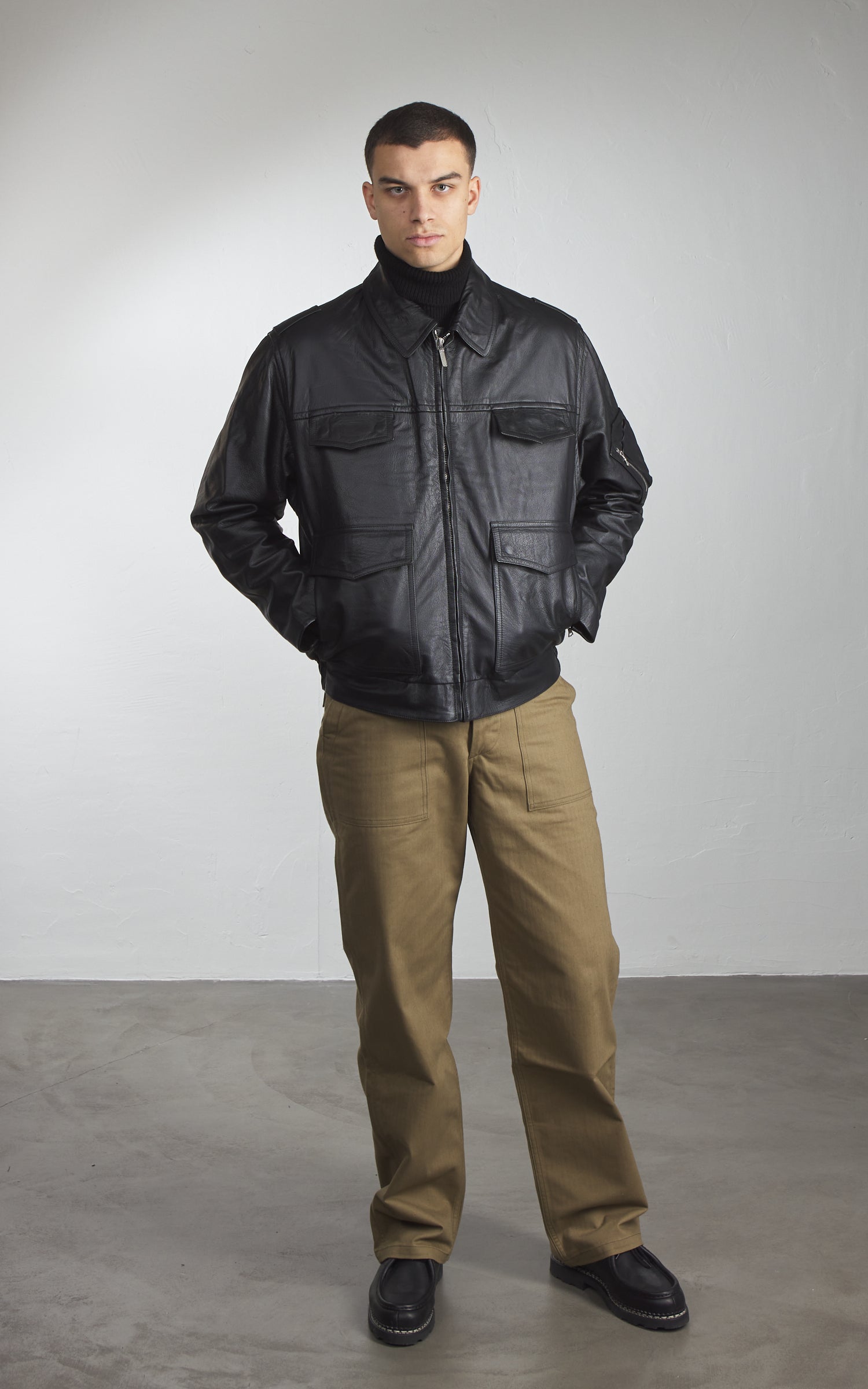 Military Surplus Polizei Leather Jacket Black