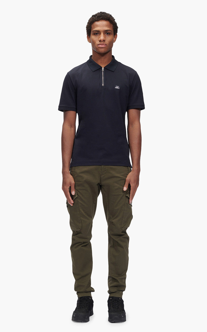 C.P. Company Stretch Piquet Slim Zipped Polo Shirt Total Eclipse