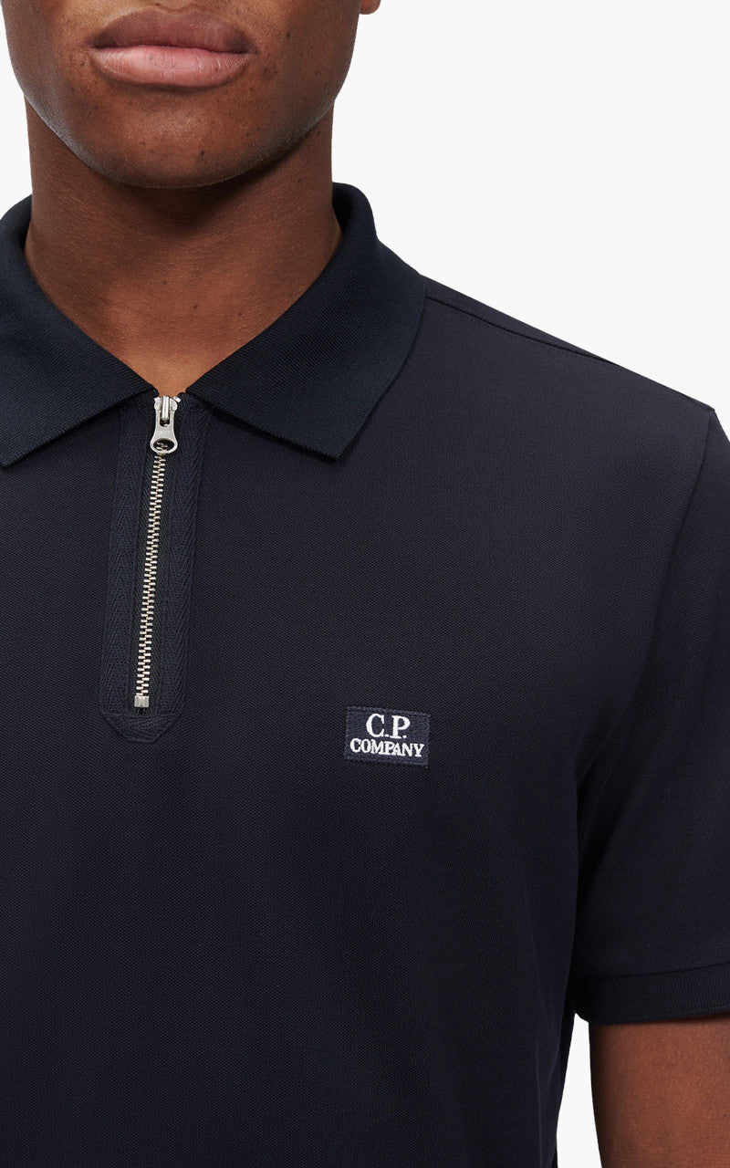 C.P. Company Stretch Piquet Slim Zipped Polo Shirt Total Eclipse