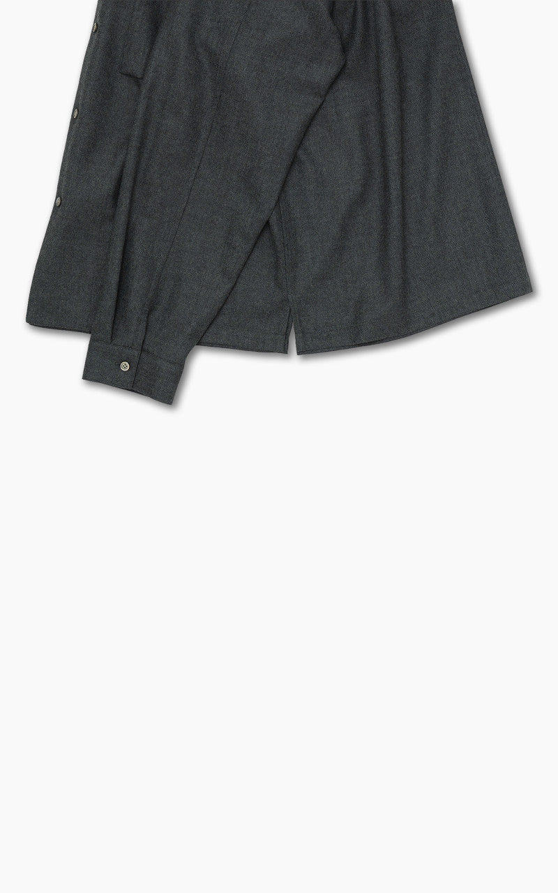 Still By Hand Open Collar Wool Shirt Blue Charcoal