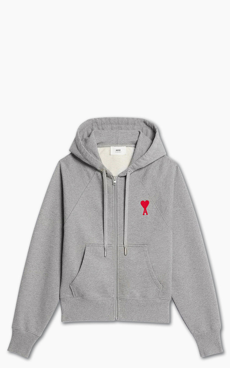 AMI Paris Tonal Zipped ADC Hoodie Heather Grey/Red