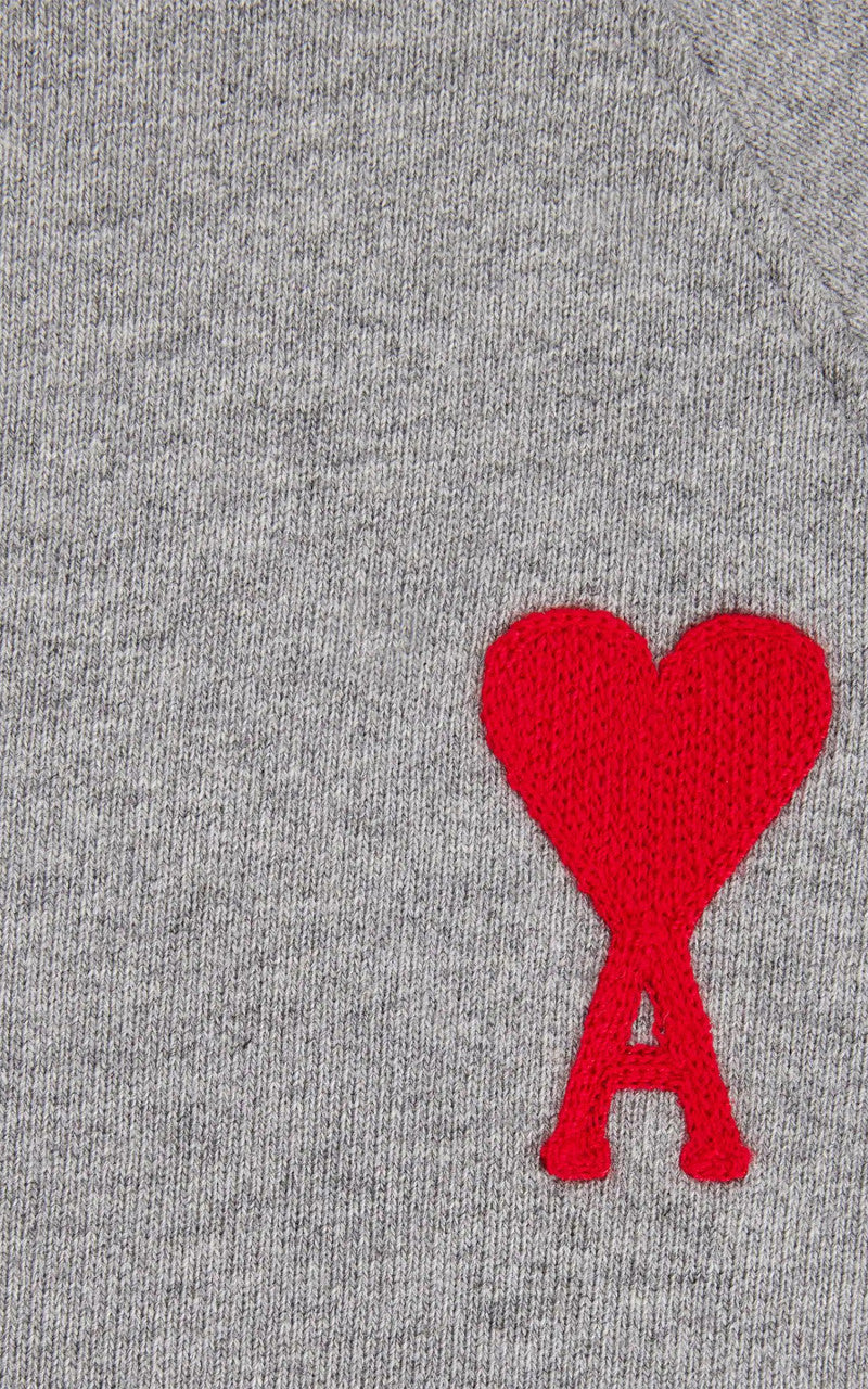 AMI Paris Tonal Zipped ADC Hoodie Heather Grey/Red