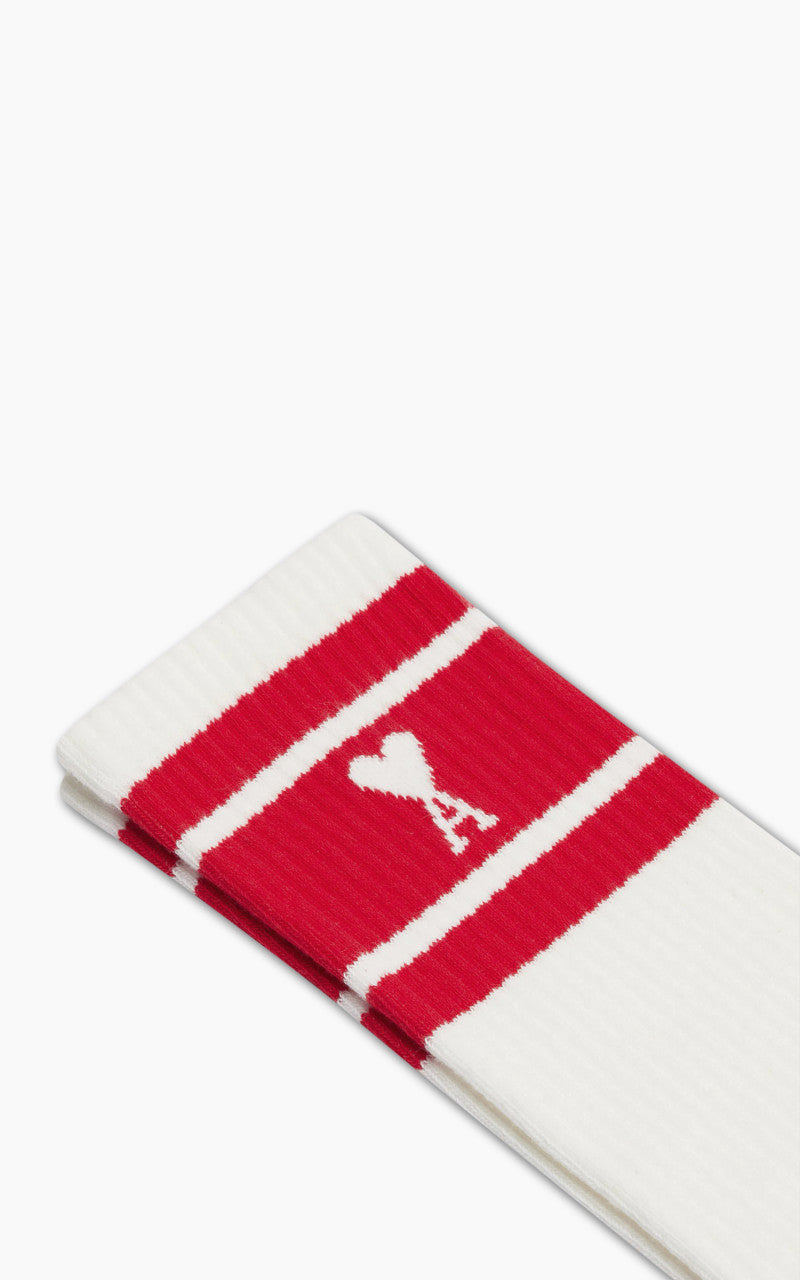 AMI Paris Ami de Coeur Striped Socks Scarlet