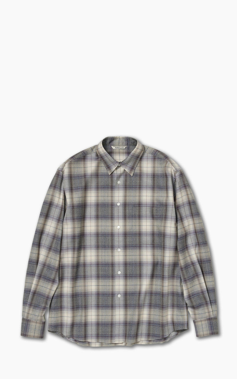 Auralee Super Light Wool Check Shirt Gray Check