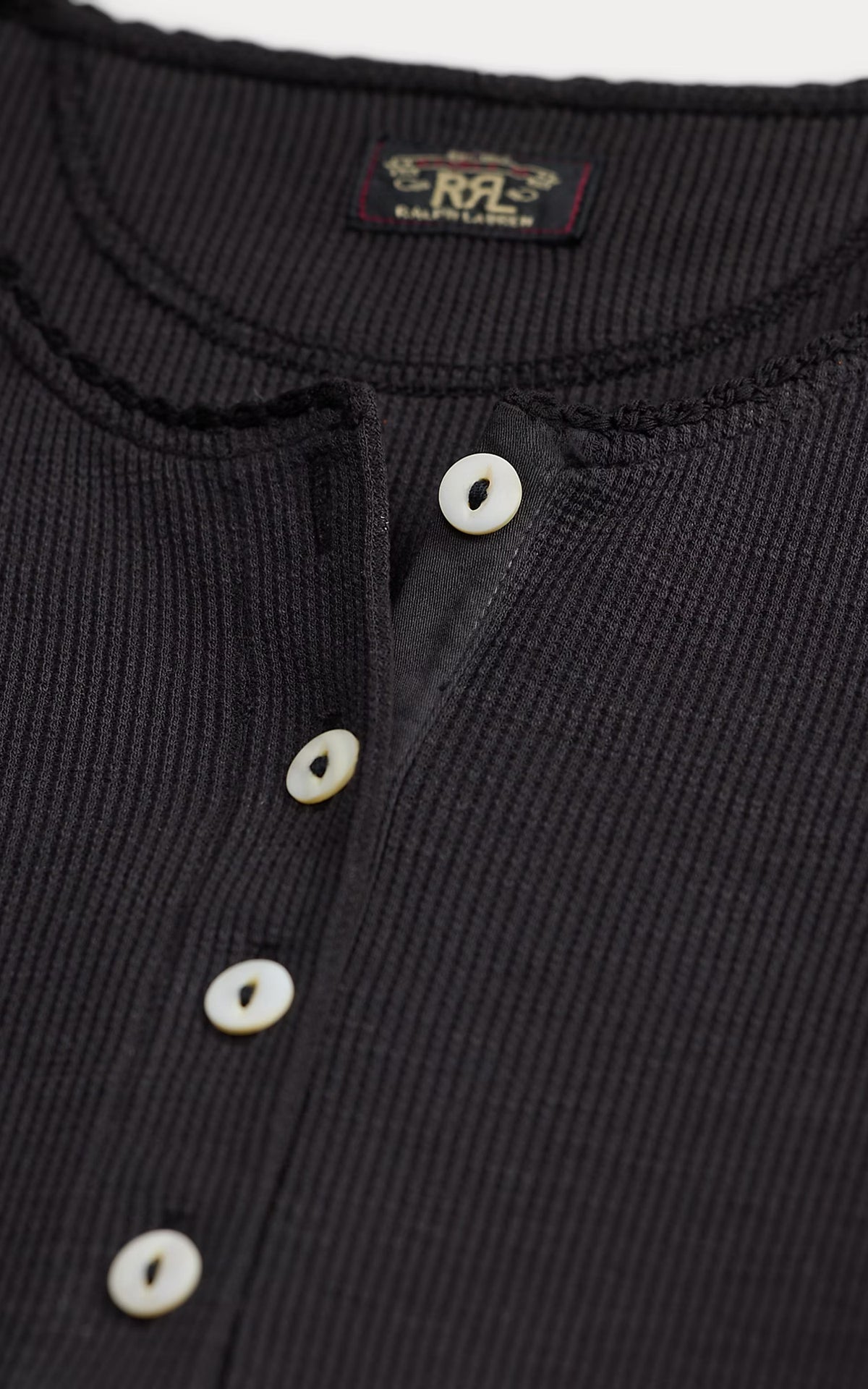 RRL Stretch Waffle-Knit Henley Shirt Sparrow Brown