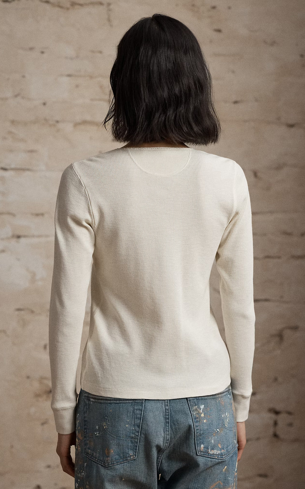 RRL Stretch Waffle-Knit Henley Shirt Antique Cream