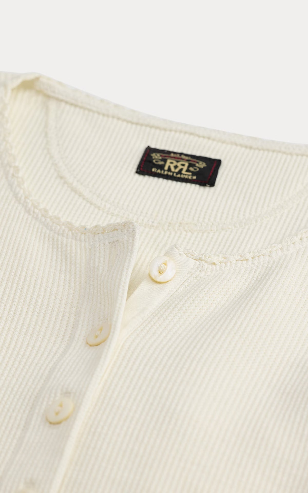 RRL Stretch Waffle-Knit Henley Shirt Antique Cream
