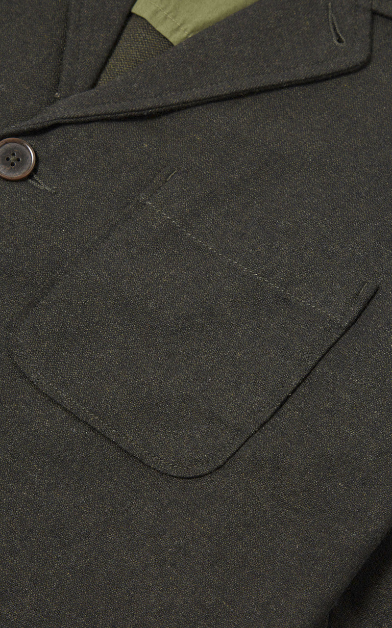 Universal Works Three Button Jacket Italian Tweed Olive