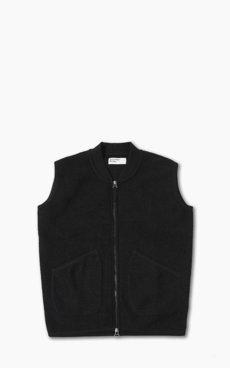 Universal Works Zip Waistcoat Wool Fleece Black