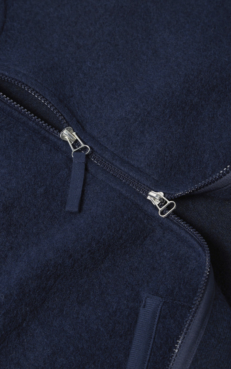 Universal Works Zip Waistcoat Wool Fleece Indigo