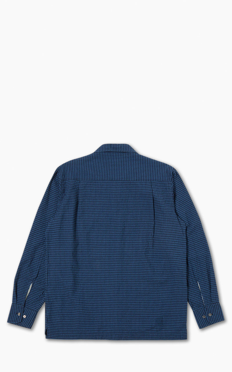 Universal Works L/S Camp Shirt Gingham Seersucker Navy