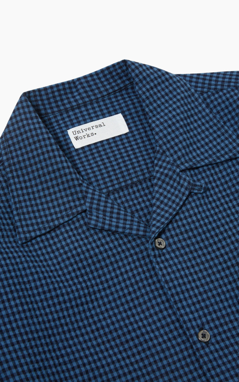 Universal Works L/S Camp Shirt Gingham Seersucker Navy