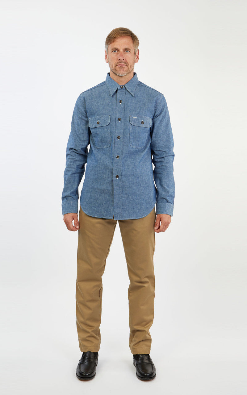 Warehouse & Co. 3036 Chambray Shirt Duck Digger W/ Elbow Patch