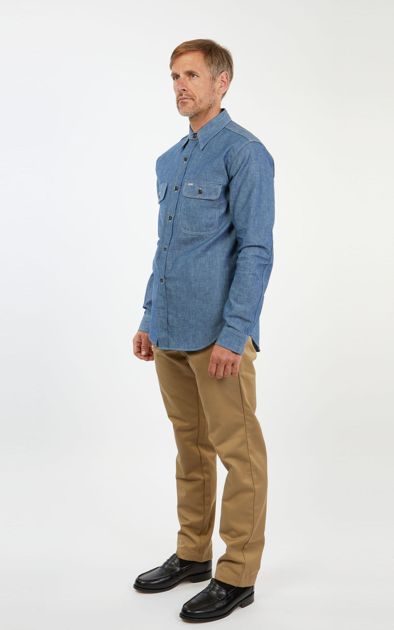 Warehouse & Co. 3036 Chambray Shirt Duck Digger W/ Elbow Patch