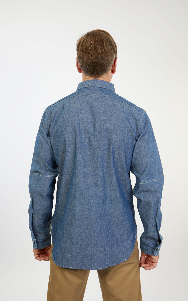 Warehouse & Co. 3036 Chambray Shirt Duck Digger W/ Elbow Patch