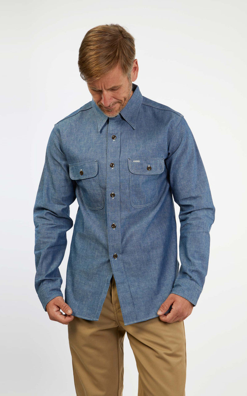 Warehouse Duck Digger シャンブレーシャツ Warehouse & Co. 3036 Chambray Shirt Duck Digger W/ Elbow Patch