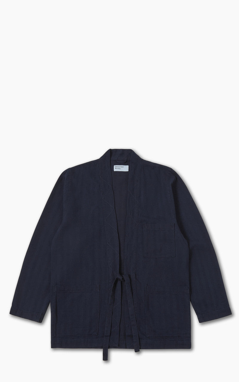Universal Works Tie Front Jacket Herringbone Denim Indigo