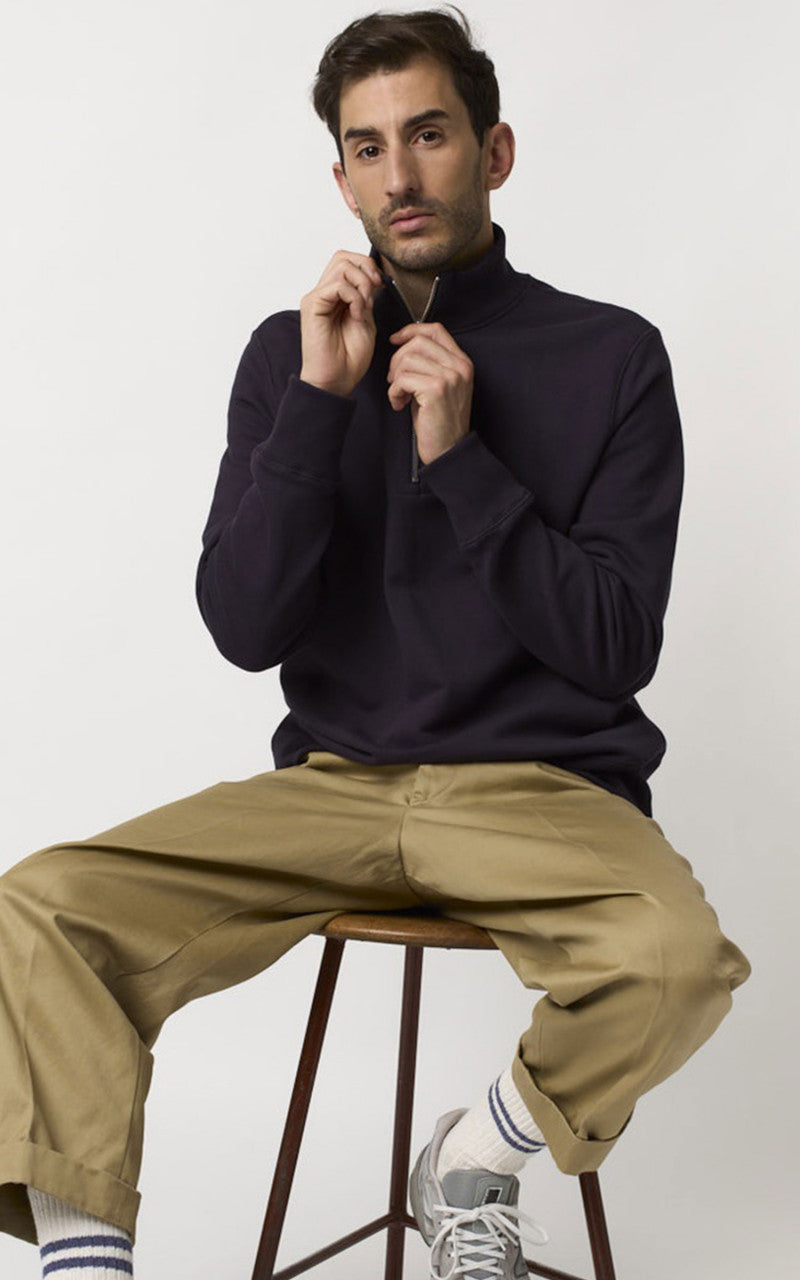 Merz b. Schwanen 343Z Sweatshirt Half Zip Mock Neck Night Blue