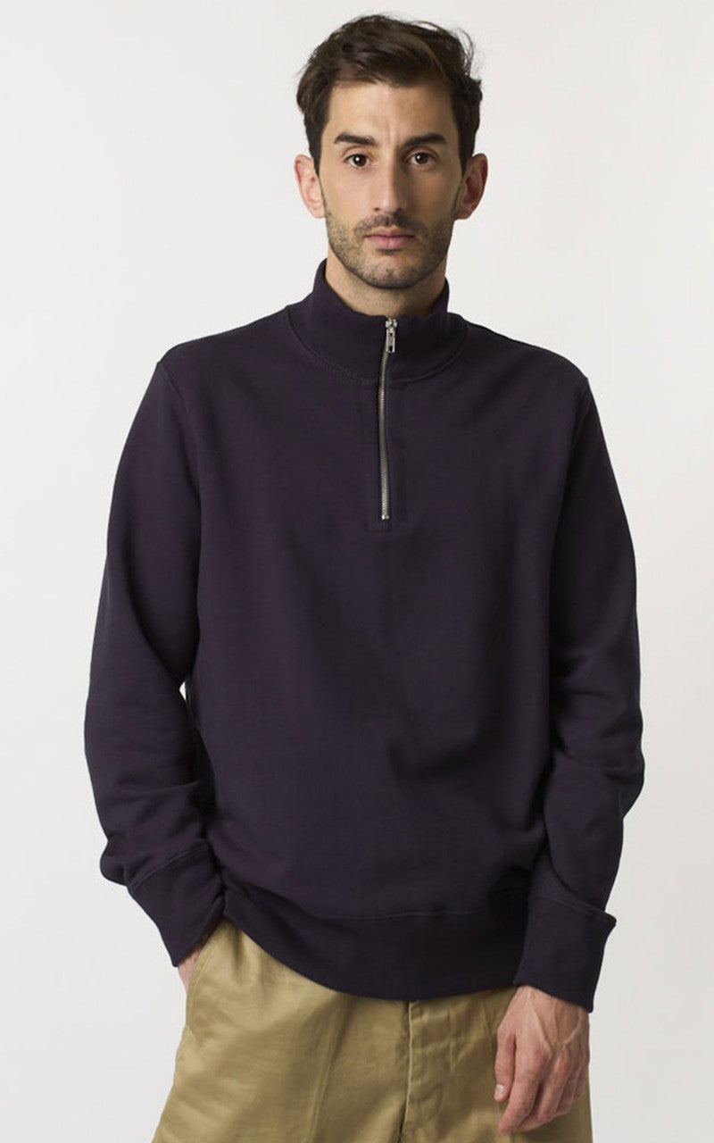 Merz b. Schwanen 343Z Sweatshirt Half Zip Mock Neck Night Blue