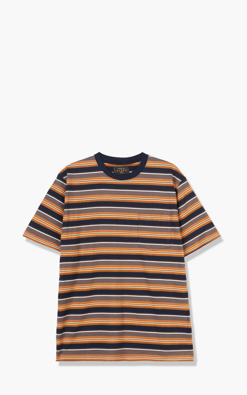 Beams Plus Pocket Tee Multi Stripe Orange