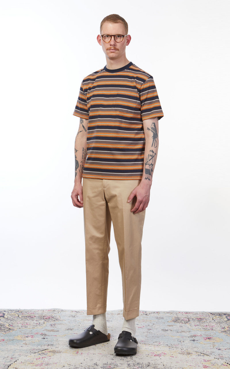Beams Plus Pocket Tee Multi Stripe Orange