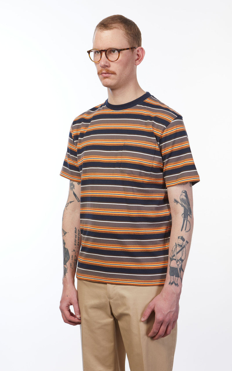 Beams Plus Pocket Tee Multi Stripe Orange