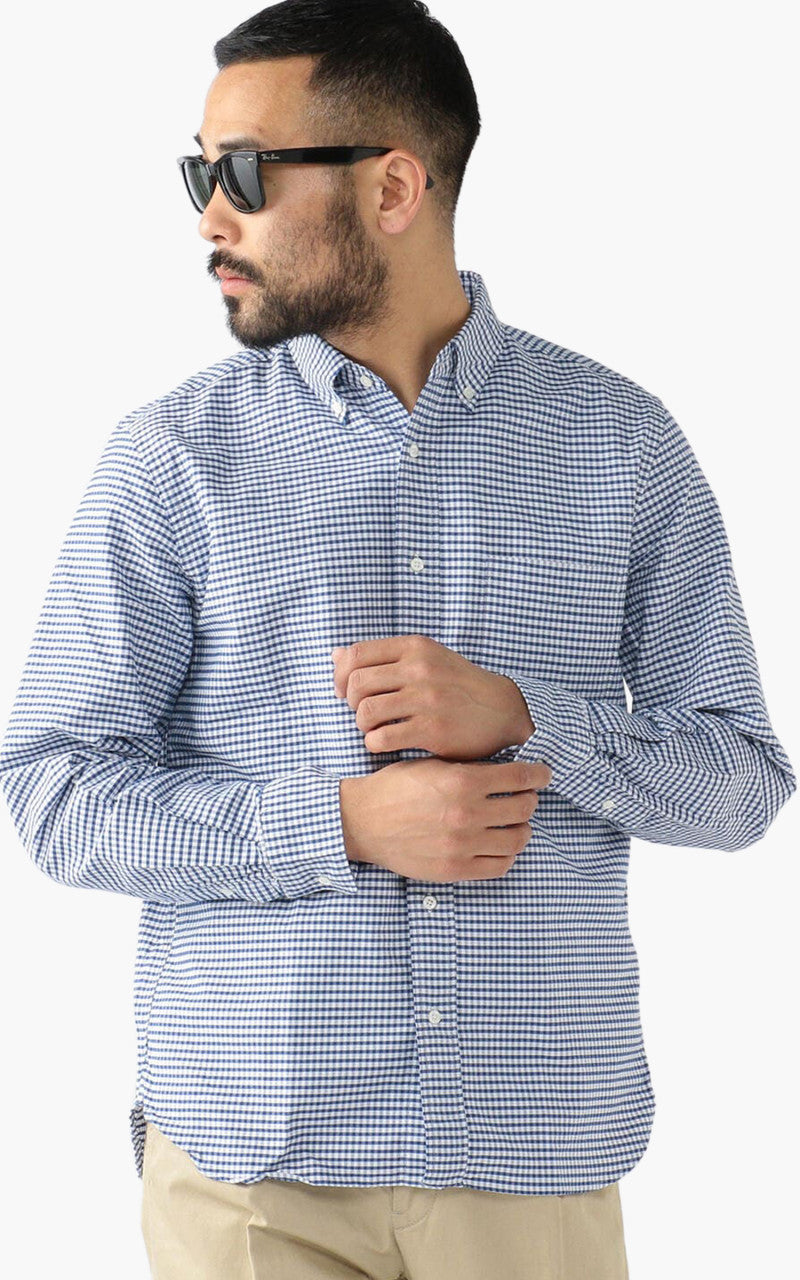 Beams Plus Oxford Gingham Check Button-Down Shirt Blue