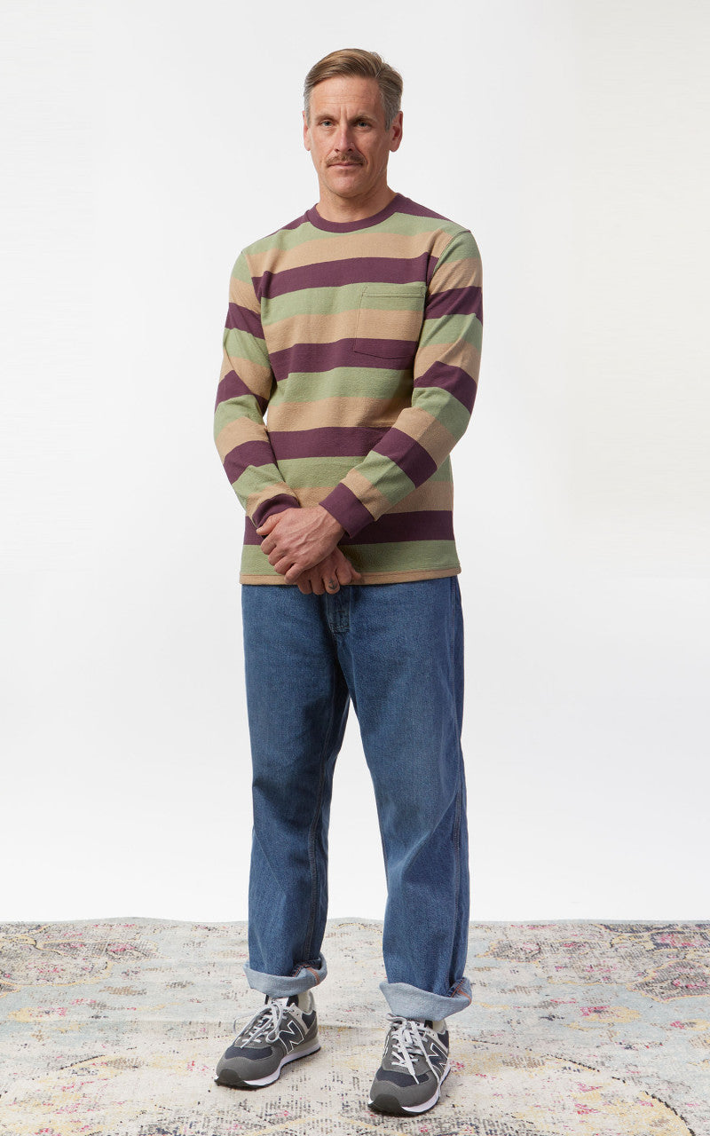Beams Plus Pocket Tee Stripe Purple