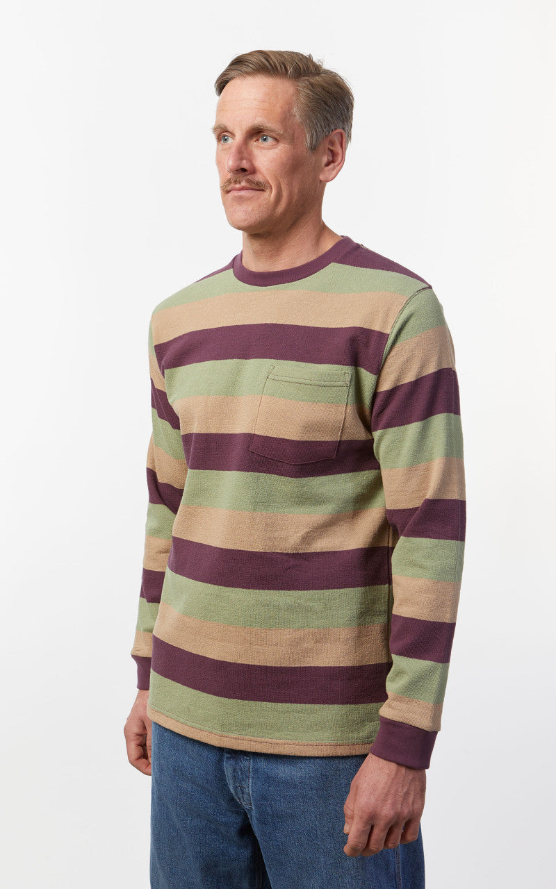 Beams Plus Pocket Tee Stripe Purple