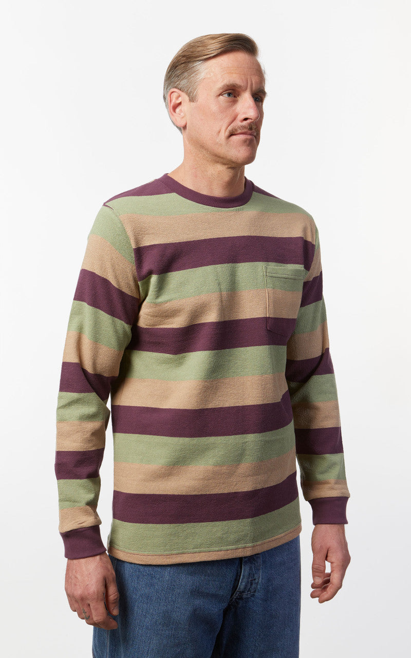 Beams Plus Pocket Tee Stripe Purple