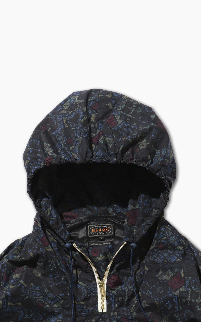 Beams Plus Nylon Batik Print Eurosport Anorak Navy