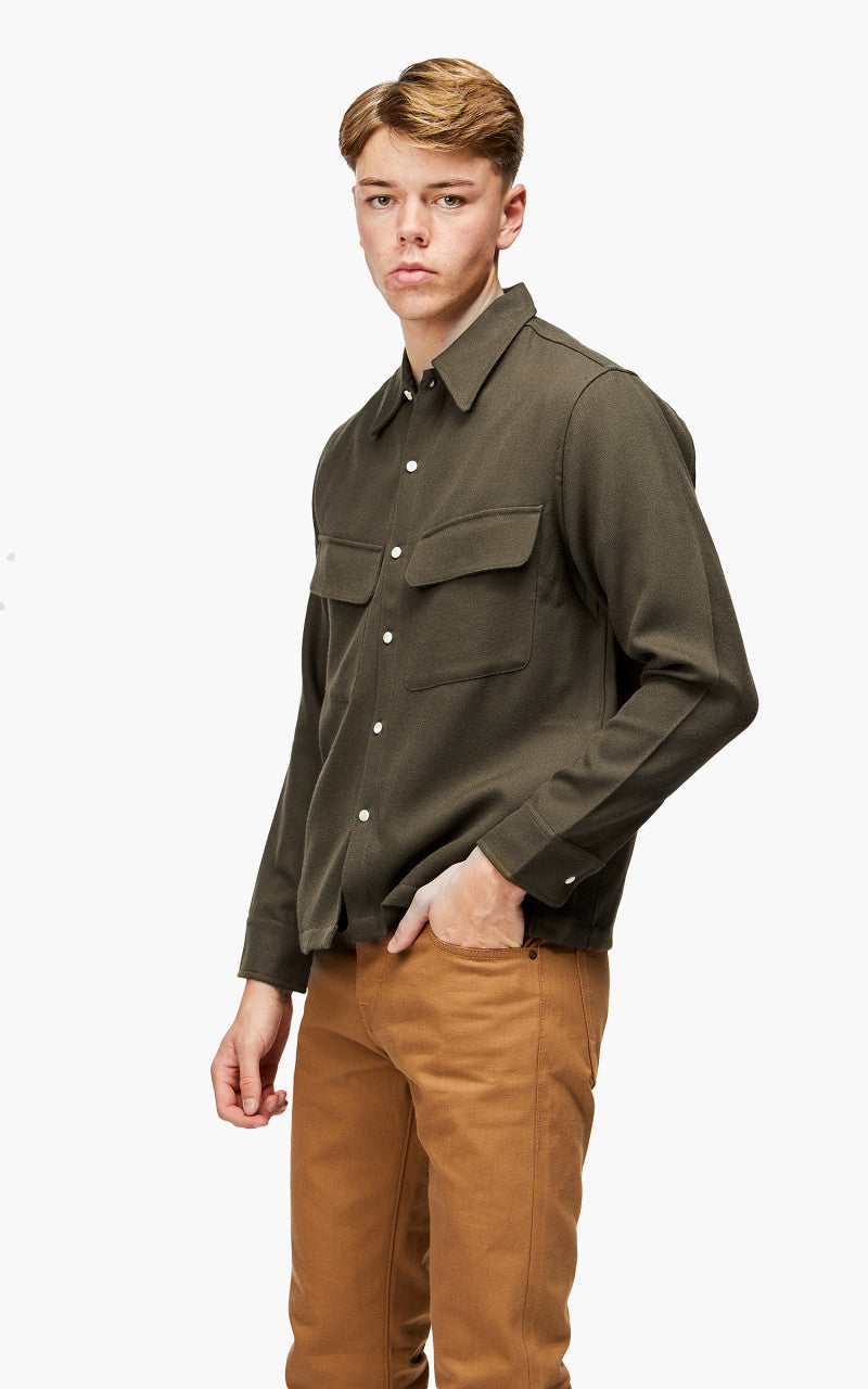 3sixteen Western Overshirt Wool Gabardine Forest