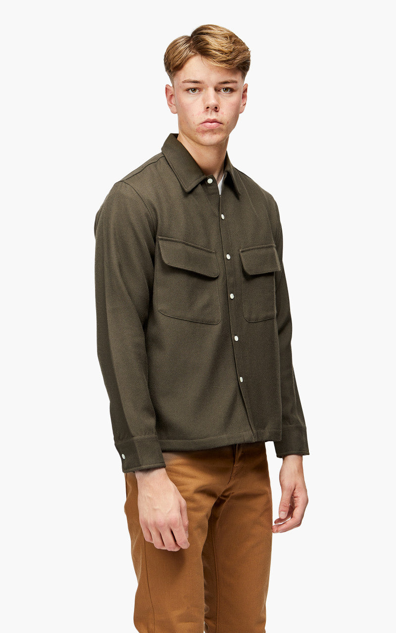 3sixteen Western Overshirt Wool Gabardine Forest