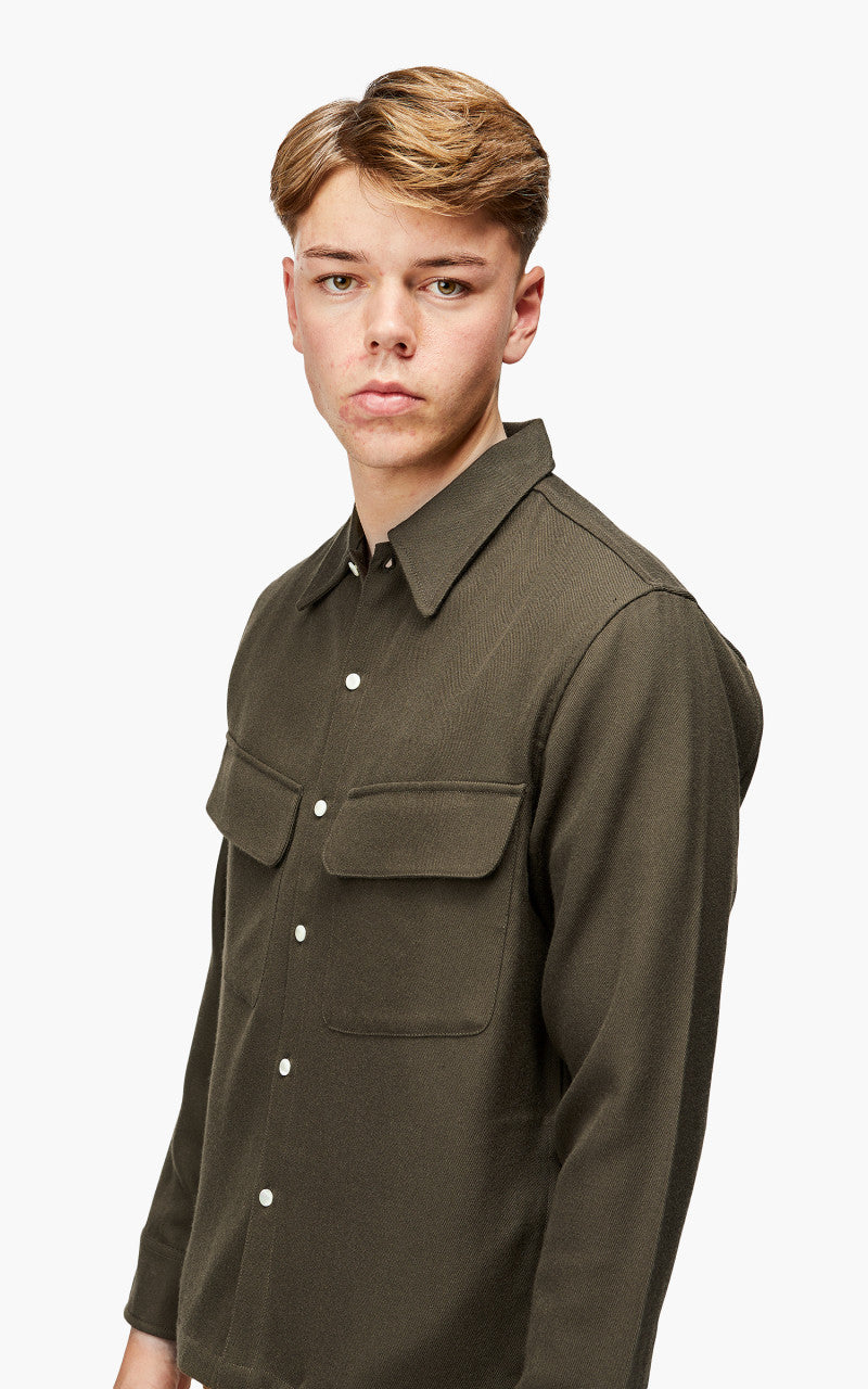 3sixteen Western Overshirt Wool Gabardine Forest